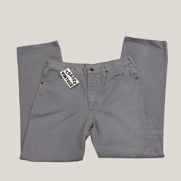 Wrangler 33x30 USA Gray Twill Jeans | Vintage Cowboy Cut Straight Leg Y2K Rare - Picture 2 of 10